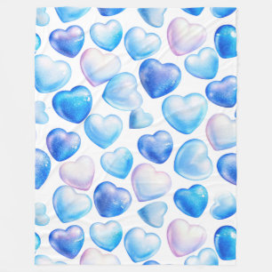 "Blue Watercolor Heart Fleece Blanket"