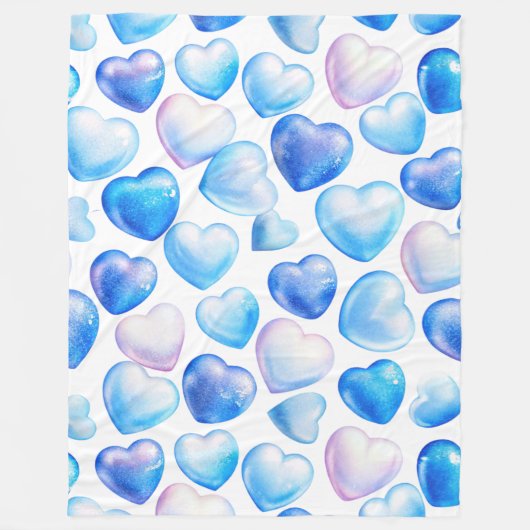 "Blue Watercolor Heart Fleece Blanket" (Vorderseite)