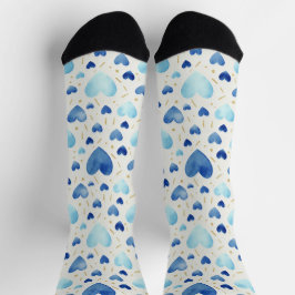 Blue Watercolor Heart & Gold Dust Socken