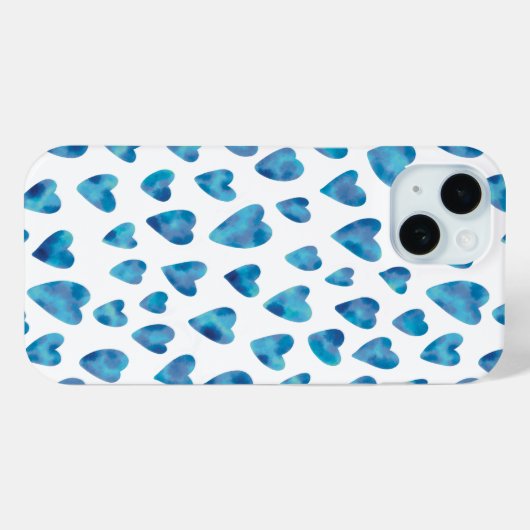 Blue Watercolor Heart iPhone Case (Rückseite (Horizontal))