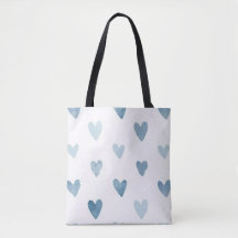 Blue Watercolor Hearts Tote Bag