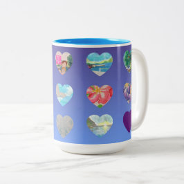 Blue Watercolor Hearts Zweifarbige Tasse