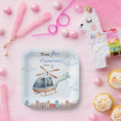 Blue Watercolor Helicopter City Pappteller (Party)