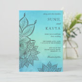 Blue Watercolor Henna Indian Wedding Einladung (Stehend Vorderseite)