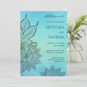 Blue Watercolor Henna Islamische Hochzeit Einladung (Stehend Vorderseite)