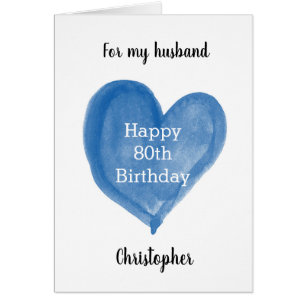 Blue Watercolor Herz 80. Geburtstag