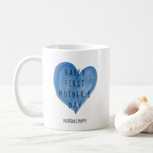 Blue Watercolor Herz Erste Mutter Tag Kaffeetasse