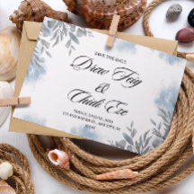 Blue Watercolor Hochzeitsankündigung Postkarte