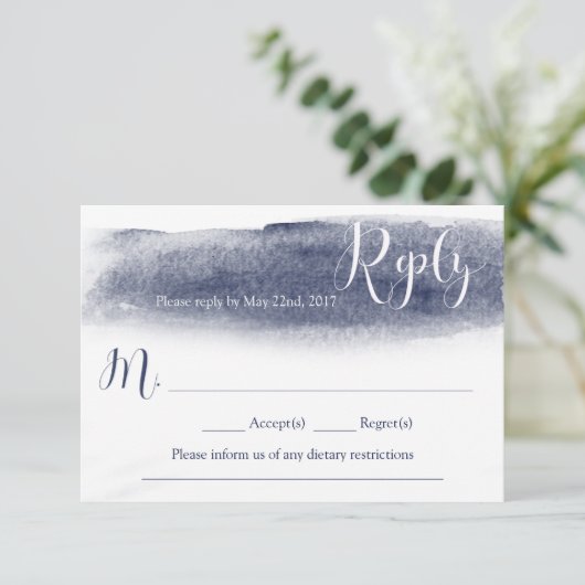 Blue Watercolor Hochzeitskarte RSVP Karte (Stehend Vorderseite)