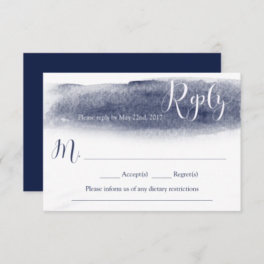 Blue Watercolor Hochzeitskarte RSVP Karte (Vorne/Hinten)
