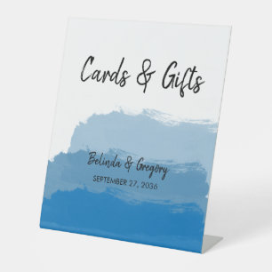 Blue Watercolor Hochzeitskarten & Geschenke am Str Sockelschild