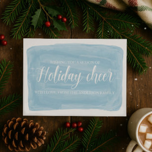 Blue Watercolor Holiday Cheer Flat Card Feiertagskarte