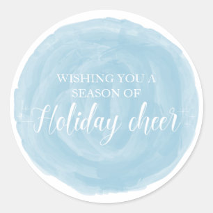 Blue Watercolor Holiday Cheer Runder Aufkleber