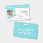 Blue Watercolor Homeschool Educator ID Abzeichen Ausweis (Front & Back)