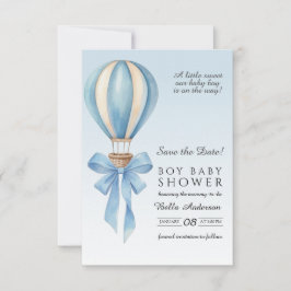 Blue Watercolor Hot Air Balloon Boy Baby Shower Save The Date
