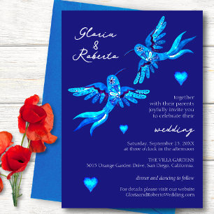 Blue Watercolor Hummingbird Mexican Wedding Einladung