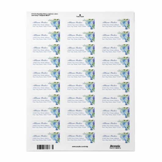 Blue Watercolor hydrangea Address Labels (Vorne)