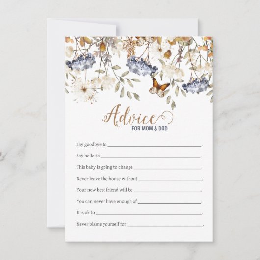 Blue Watercolor Hydrangea Baby Shower Addon Card Mitteilungskarte (Vorderseite)