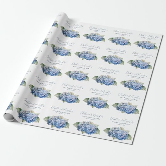 Blue Watercolor Hydrangea Blume Geschenkpapier (Ungerollt)