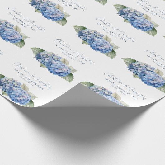 Blue Watercolor Hydrangea Blume Geschenkpapier (Ecke)