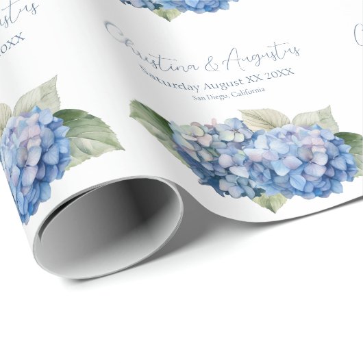 Blue Watercolor Hydrangea Blume Geschenkpapier (Rolleneckpunkt)