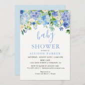 Blue Watercolor Hydrangea Brunch & Bubbly Cards Einladung (Vorne/Hinten)