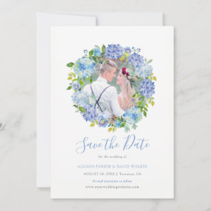 Blue Watercolor hydrangea Foto Save the Date Karte