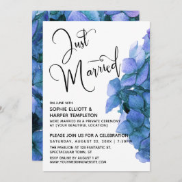 Blue Watercolor Hydrangea Just Married Empfang Einladung