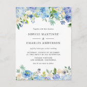 Blue Watercolor Hydrangea und Rose QR Code Wedding Einladungspostkarte (Vorderseite)