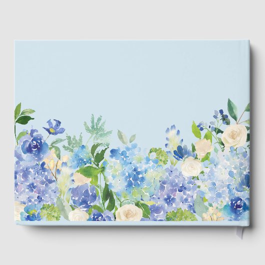 Blue Watercolor hydrangea Wedding Guest Book Gästebuch (Rückseite)