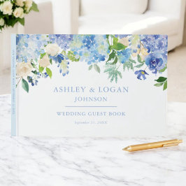 Blue Watercolor hydrangea Wedding Guest Book Gästebuch