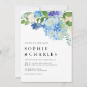 Blue Watercolor Hydrangea Winter Floral Wedding Einladung (Vorderseite)