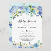 Blue Watercolor Hydrangeas and Rose Babydusche Einladung (Vorne/Hinten)