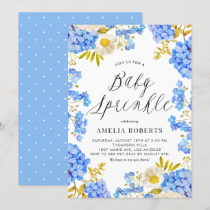 Blue Watercolor Hydrangeas Floral Baby Sprinkle Einladung