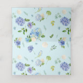 Blue Watercolor Hydrangeas Floral Garland Wedding Platzkarte (Innenseite Aufgefaltet)