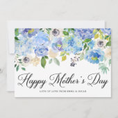 Blue Watercolor Hydrangeas Happy Mother Day Karte (Vorderseite)