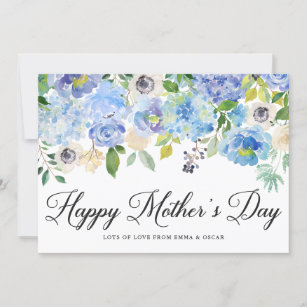 Blue Watercolor Hydrangeas Happy Mother Day Karte
