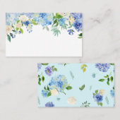 Blue Watercolor Hydrangeas & Rose Blumengarten Platzkarte (Vorne/Hinten)