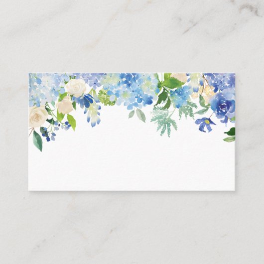 Blue Watercolor Hydrangeas & Rose Blumengarten Platzkarte (Vorderseite)