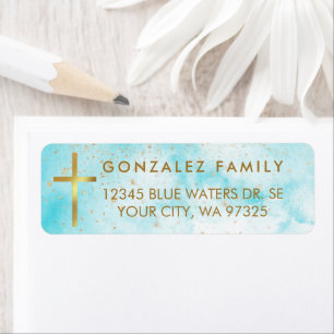 Blue Watercolor Imitate Gold Foil Cross-Adresse