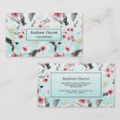 Blue Watercolor Japanisch Schlucken Cherry Blossom Visitenkarte (Vorne/Hinten)