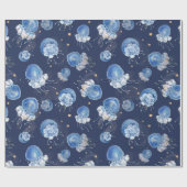 Blue Watercolor Jellyfish Geschenkpapier (Flach)