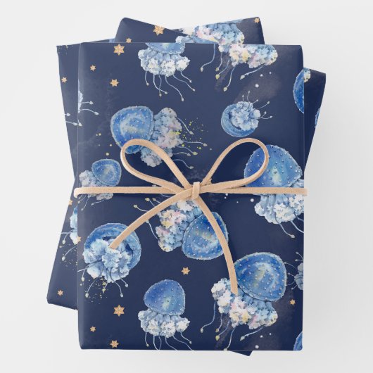 Blue Watercolor Jellyfish Geschenkpapier Set (Beispiel)
