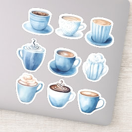Blue Watercolor Kaffee Cups 4 Aufkleber