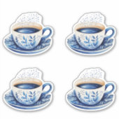 Blue Watercolor Kaffee Cups 5 Aufkleber (Vorderseite)