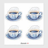 Blue Watercolor Kaffee Cups 5 Aufkleber (Blatt)
