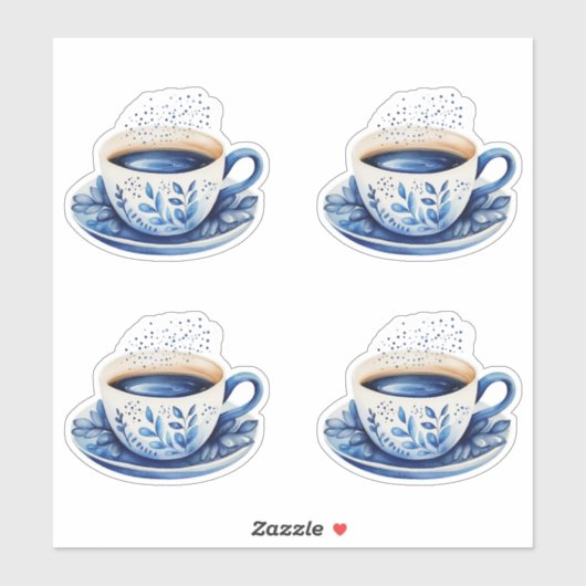 Blue Watercolor Kaffee Cups 5 Aufkleber (Blatt)