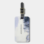 BLUE WATERCOLOR LANDSCAPE BAUM FOLIAGE MONOGRAM GEPÄCKANHÄNGER (Vorderseite vertikal)