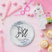 Blue Watercolor Leaf Botanical Floral Baby Dusche Pappteller (Party)