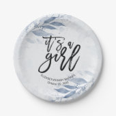 Blue Watercolor Leaf Botanical Floral Baby Dusche Pappteller (Vorderseite)